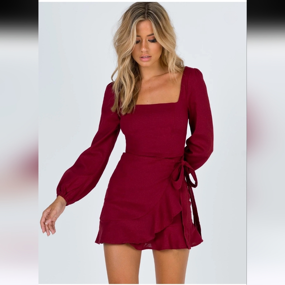 Princess Polly Villa Linen Blend Square Neck Mini Dress